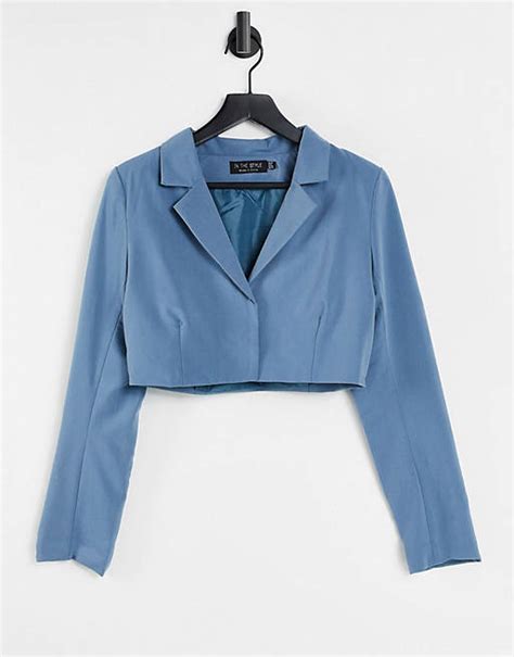 chanel style jacket asos|In The Style x Yasmin Chanel cropped blazer co ord in blue .